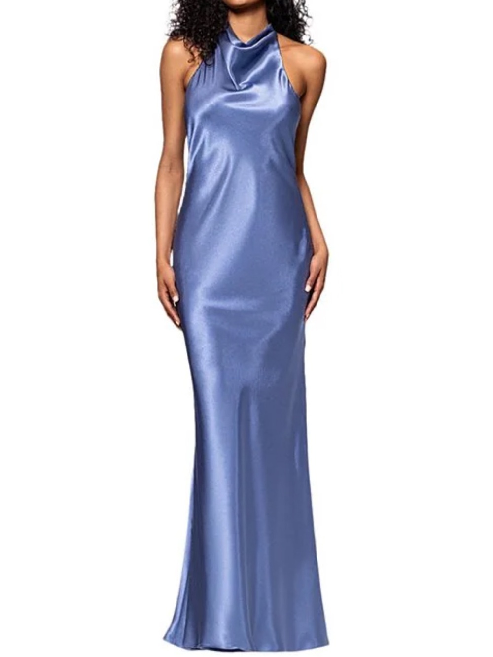 Betsy & Adam Blue Charmeuse Halter Back Bow Gown Size 10 NWOT
